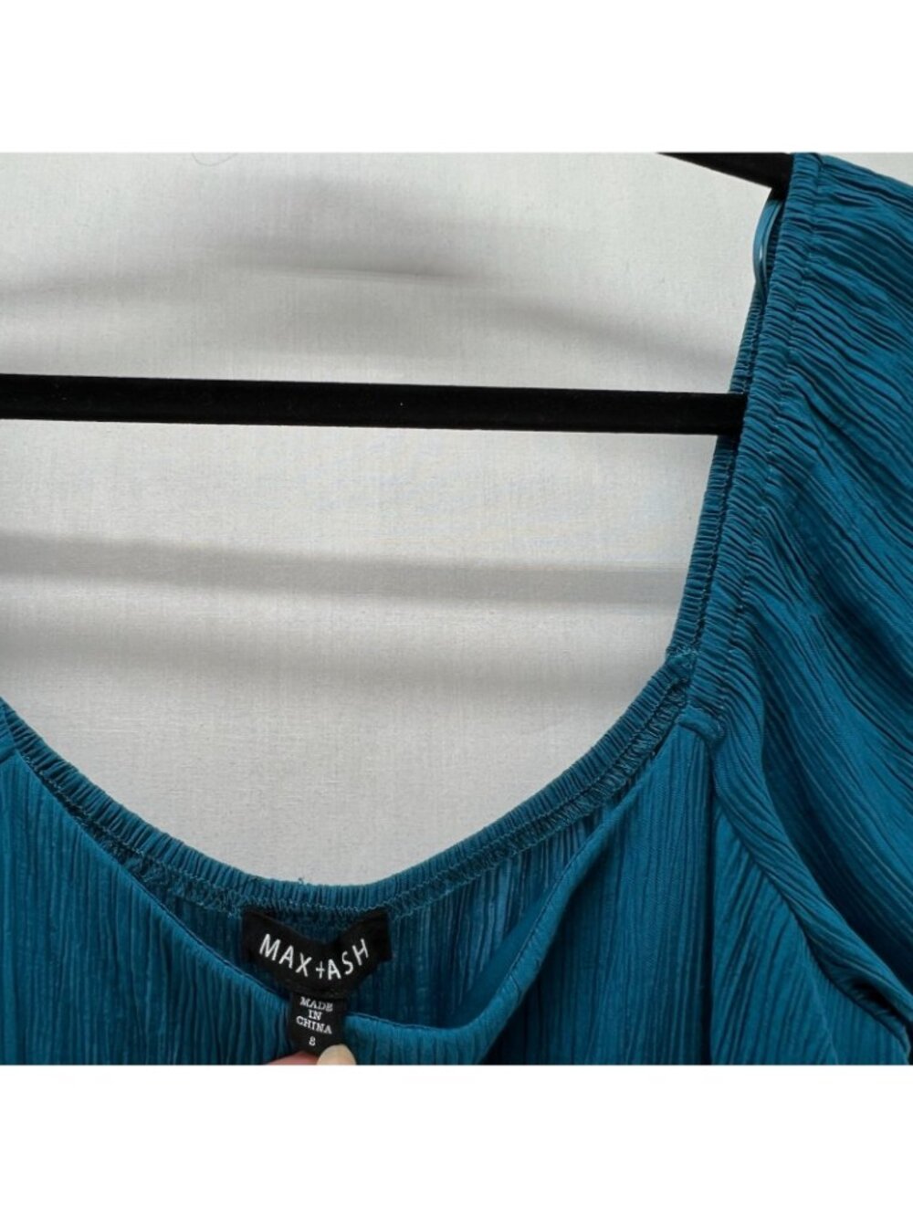 Max + Ash Crinkle Gauze Tiered Maxi Dress Womens S Smocked Puff Sleeve Teal Blue - Picture 13 of 14